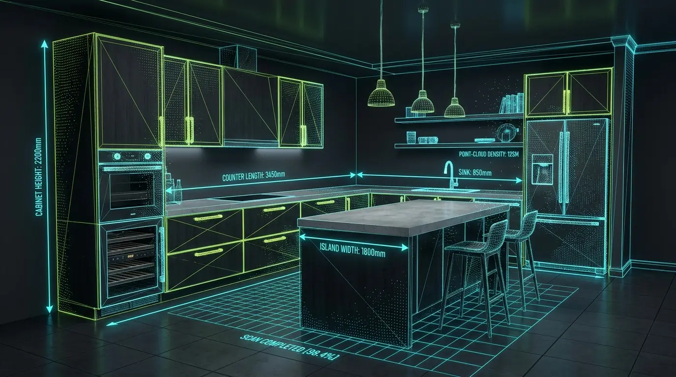 AI 3D scan render of a room